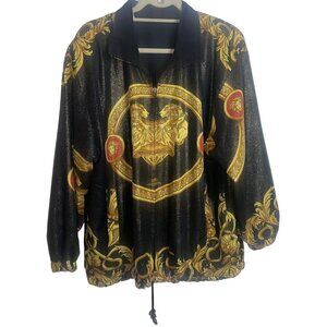 Damee New York Vintage Womens Jacket Size XL Black Baroque Print Reversible